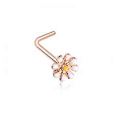 Rose Gold Dainty Daisy Enamel L-Shape Nose Ring