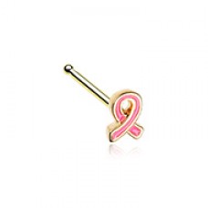 Golden Breast Cancer Awareness Pink Ribbon Nose Stud Ring