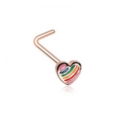 Rose Gold Power of Love Rainbow Heart L-Shape Nose Ring