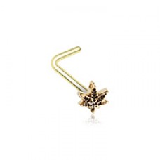 Golden Yes we Cannabis Pot Leaf  L-Shape Nose Ring