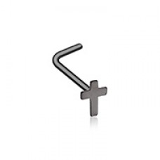 Black Dainty Cross Icon L-Shaped Nose Ring