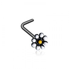 Black Dainty Daisy Enamel L-Shape Nose Ring