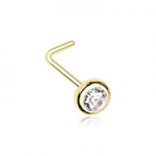 Golden Benevolent Bezel Gem L-Shape Nose Ring
