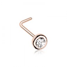 Rose Gold Benevolent Bezel Gem L-Shape Nose Ring