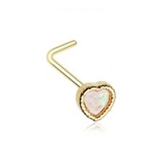 Golden Glitter Opal Heart Shape L-Shape Nose Ring