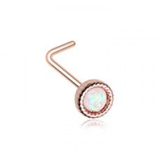 Rose Gold Glitter Opal Round Shape L-Shape Nose Ring