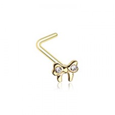 Golden Dainty Bow-Tie Sparkle Gem L-Shape Nose Ring