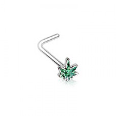 Royal Highness Glitter Cannabis Pot Leaf  L-Shape Nose Ring