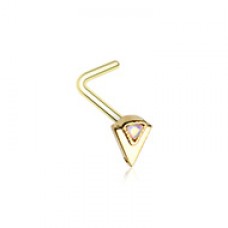 Golden Geometric Triangle Moonstone L-Shape Nose Ring
