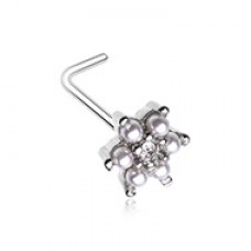 Alluring Vintage Pearl Flower L-Shape Nose Ring