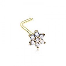 Golden Classic Cubic Flower Prong Set Gem L-Shape Nose Ring