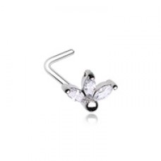 Cubic Lotus Flower Prong Set Gem L-Shape Nose Ring