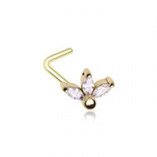 Golden Cubic Lotus Flower Prong Set Gem L-Shape Nose Ring