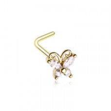 Golden Cubic Butterfly Prong Set Gem L-Shape Nose Ring
