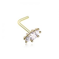 Golden 3 Cubic Gem Prong Set L-Shape Nose Ring