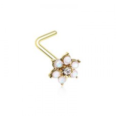 Golden Opal Flower L-Shape Nose Ring