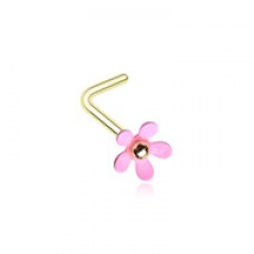 Golden Pink Summer Flower L-Shaped Nose Ring