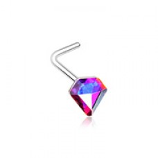 Iridescent Diamond Shaped Gem L-Shaped Nose Ring