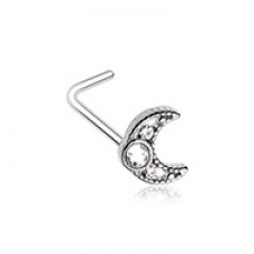 Gemmed Crescent Moon L-Shaped Nose Ring