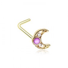 Golden Opal Crescent Moon L-Shaped Nose Ring