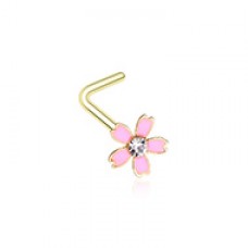 Golden Sakura Flower L-Shaped Nose Ring