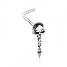 Skull & Chain Spike Dangle Gem L-Shape Nose Ring