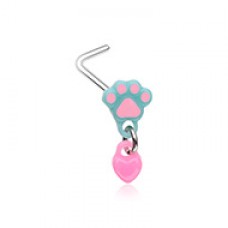 Kawaii Animal Lover Dog Cat Paw Heart Dangle  L-Shaped Nose Ring