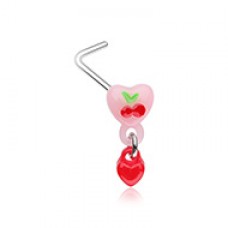 Kawaii Cherry Cherries Heart Dangle  L-Shaped Nose Ring