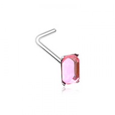 Emerald Cut Rectangle Shape Gem L-Shaped Nose Ring