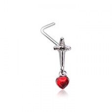 Dagger Heart Blood Gem L-Shaped Nose Ring
