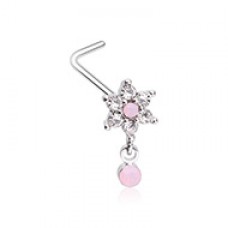Baby Pink Flower Gem L-Shaped Nose Ring