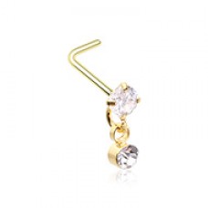 Golden Dainty Prong Set Dangle L-Shaped Nose Ring