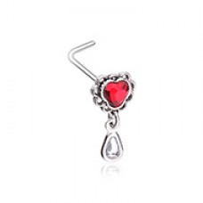 Valentine Doiley Heart Dangle Gem L-Shaped Nose Ring