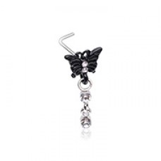 Dark Butterfly CZ Dangle Gem L-Shape Nose Ring
