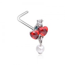 Heart Cherry Pearl Dangle L-Shape Nose Ring