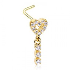 Golden Open Heart Gem Drop Dangle Gem L-Shape Nose Ring