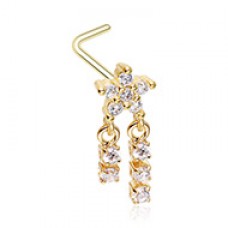 Golden Celestial CZ Star Double Dangle Gem L-Shape Nose Ring
