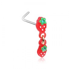 Double Strawberry Dangle L-Shape Nose Ring