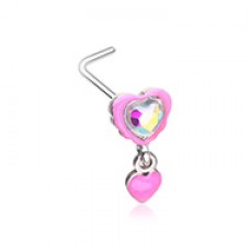 Pretty Power Double Heart Dangle L-Shape Nose Ring