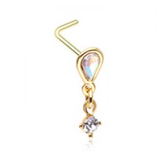 Golden Iridescent Pear Shape Dangle L-Shape Nose Ring
