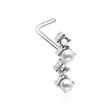 Classic Zig Zag CZ Pearl L-Shape Nose Ring