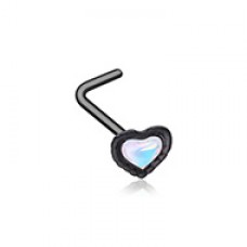 Black Illuminating Heart Moonstone L-Shape Nose Ring