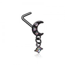 Black Midnight Moon Dangling L-Shape Nose Ring