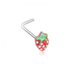 Red Enamel Strawberry L-Shape Nose Ring