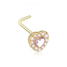 Golden Sweet Pearl Heart Gem L-Shape Nose Ring