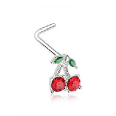 CZ Cherry Cherries Bling Gem L-Shape Nose Ring