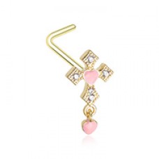 Golden Heart Cross Dangle Gem L-Shape Nose Ring