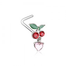 Cherry Heart Dangle Gem L-Shape Nose Ring