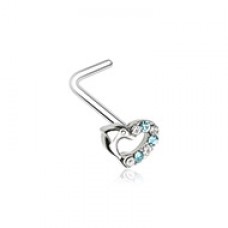 Dolphin Heart Gem L-Shape Nose Ring