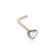 Rose Gold Heart Moonstone L-Shape Nose Ring